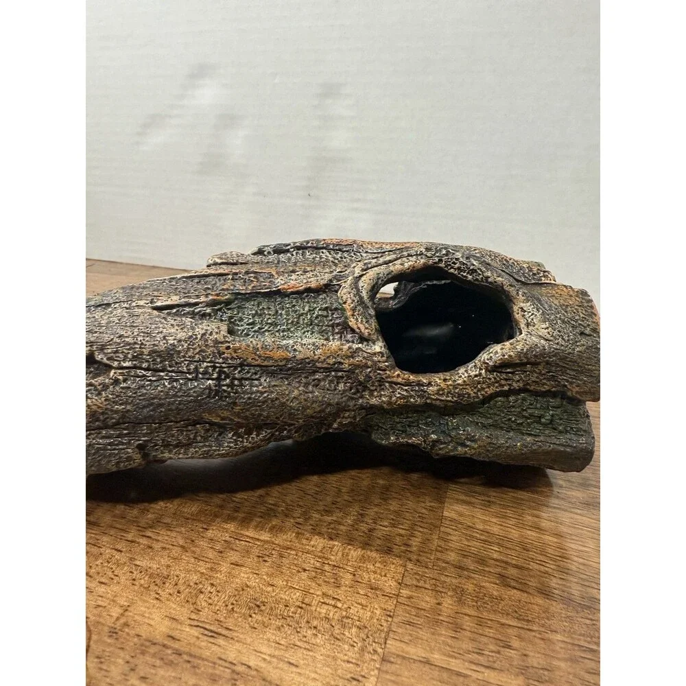Lot of 3 Faux Log Hide Cave Aquarium Ornaments Polyresin Brown/Green